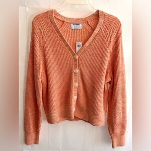 Old Navy Orange Shaker-Stitch Ribbed Cardigan Sweater Medium